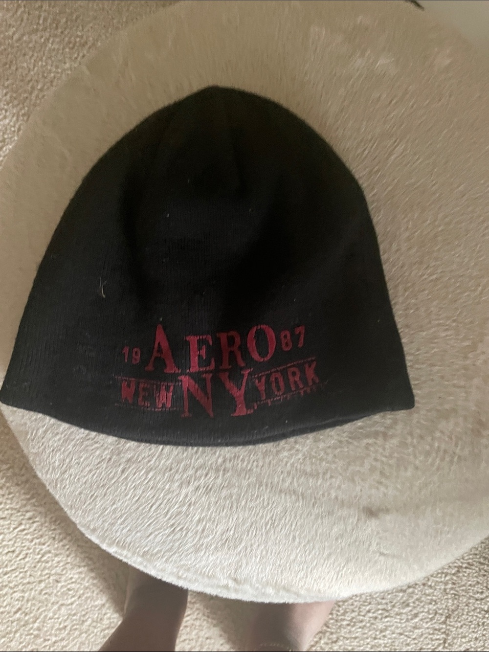 Aeropostale Black Beanie with Red New York Logo
